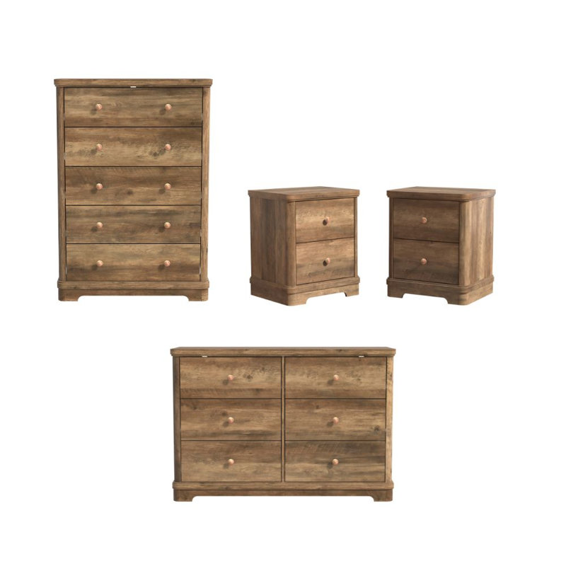 Ensemble de chambre à coucher 4 pièces calle Traditional, 4 pièces: Commode, commode, 2 tables de chevet