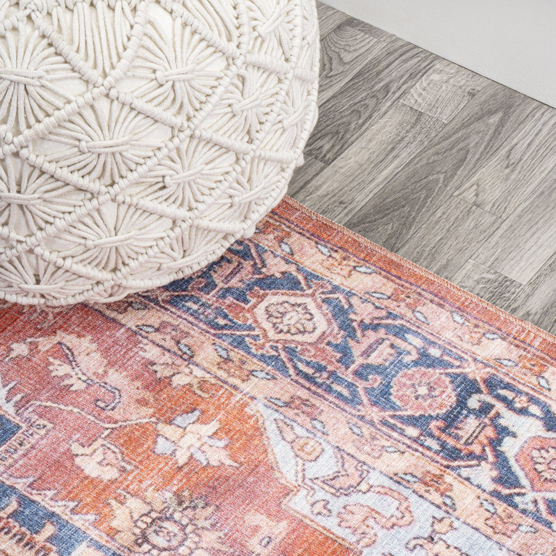 Ville Ornate Medallion Machine-Washable Terracotta/Navy Rug, Rectangle 9' x 12'
