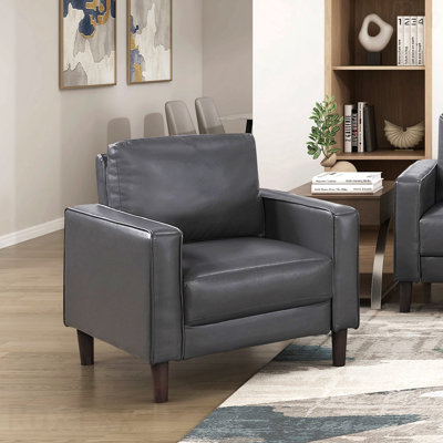 Modern Style Style Dark Gray Faux Leather Upholstered Chair Comfortable Cushion Back Seat Solid Wood Living Room Furniture Great For Outdoor Patios 1Pc