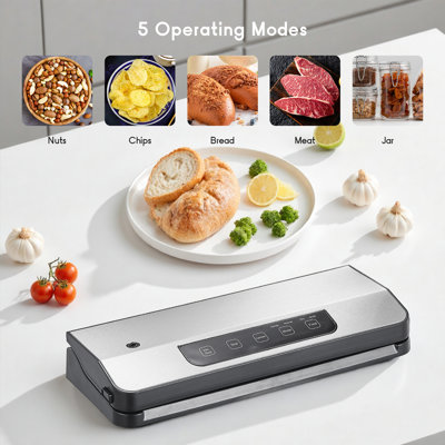 Automatic Vacuum Sealer Machine with Starter Kit (20 Bags) – Dual Moist/Dry Modes, Pulse Function & External Port for Marinating, Compact Food Storage System