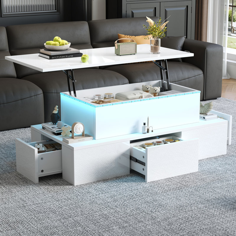 Lift Top Frame Coffee Table with Storage, White