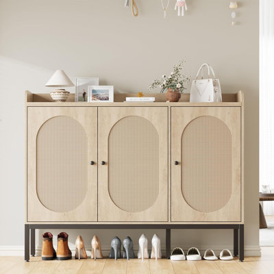 Shoe Cabinet With 3 Rattan Doors, 7-Tier Shoe Storage Cabinet With Adjustable Shelves