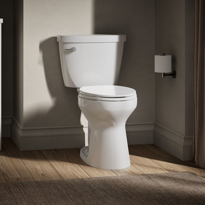 Cimarron 1.28 GPF Water Efficient Elongated Two-Piece Toilet (Seat Not Included), Left-Hand, White