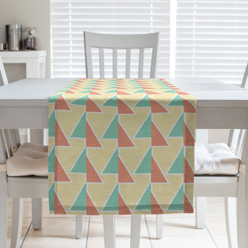Shifted Arrows Table Runner, 16" x 72", Dark Green/Orange/Yellow