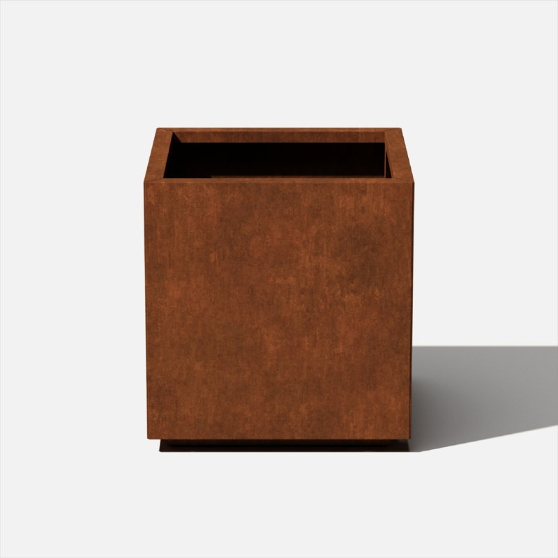 Corten Steel Series Cube Planter Box, 22" H x 21" W x 21" D