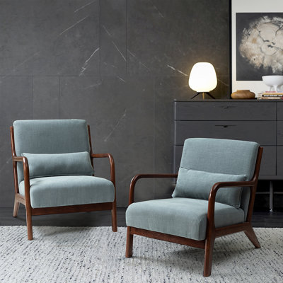 Amberly Upholstered Linen Armchair with Solid Wood Legs and One Pillow