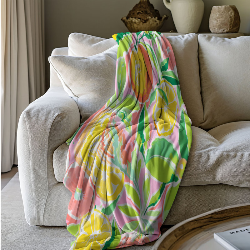 Motif de balise maritime - 1 pièce Sherpa Premium, L 60 po x L 80 po, Art zeste de citron rose