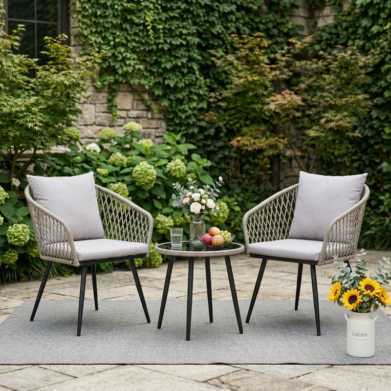 2-Person Outdoor Patio Bistro Set, Gray, Gray