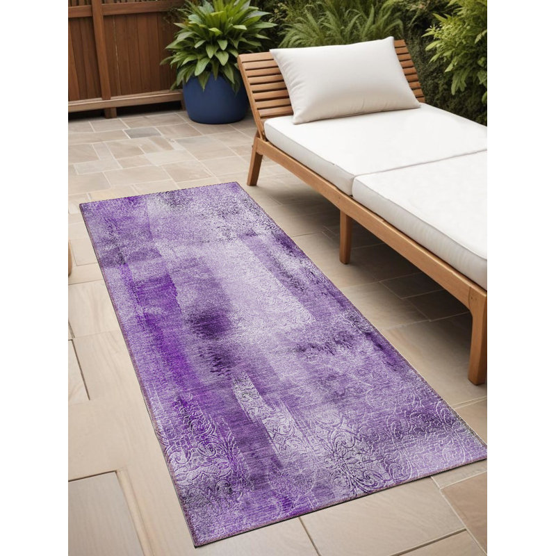 8' Runner Purple Washable Non Skid Indoor Outdoor Runner Rug
