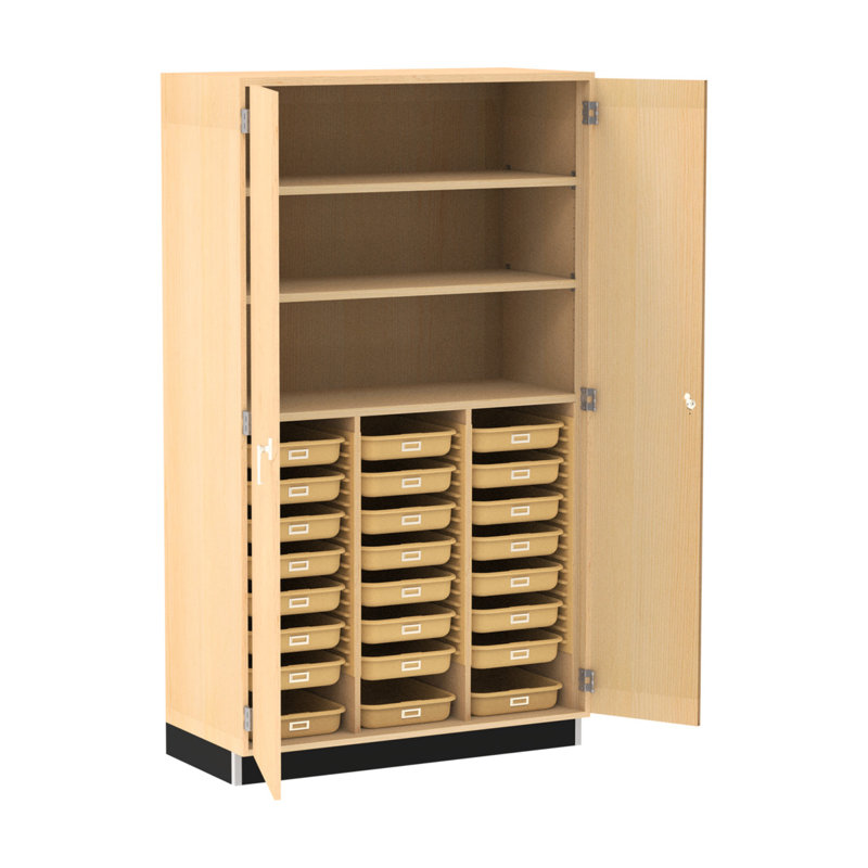 Armoire de rangement à plateau fourre-tout de classe diversifiée, l 48 po x P 22 po x H 84 po, 24 portes, fabrication en bois franc clair, portes doubles verrouillables, finition résistante aux produits chimiques, fabriquée aux États-Unis
