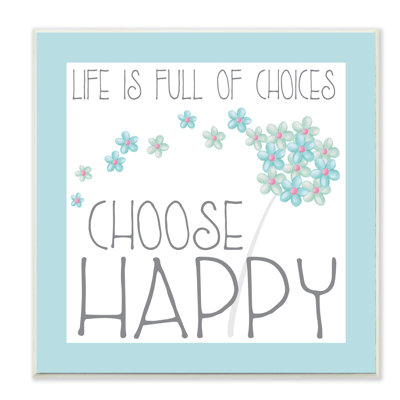 « choose happy », plaque murale florale bleue