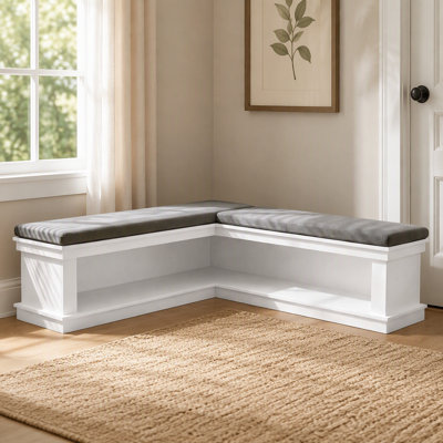 Banc de rangement en L avec coussin, banc de rangement pour chaussures 63 "avec tablettes ouvertes