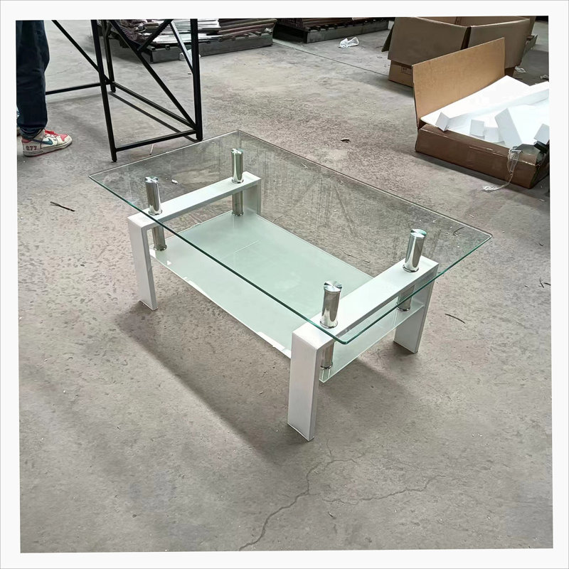 Table basse de salon en verre trempé transparent, 2 couches