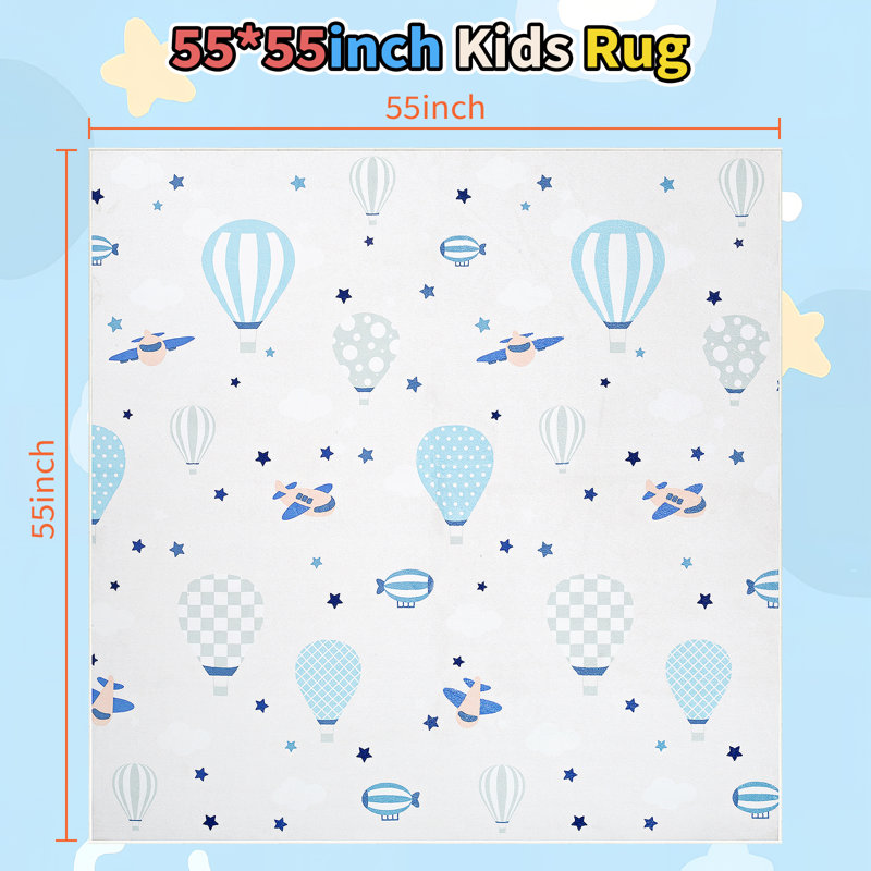 Tapis lavable bleu planète spatiale pour chambre d'enfant, idéal pour la salle de jeux et la chambre à coucher