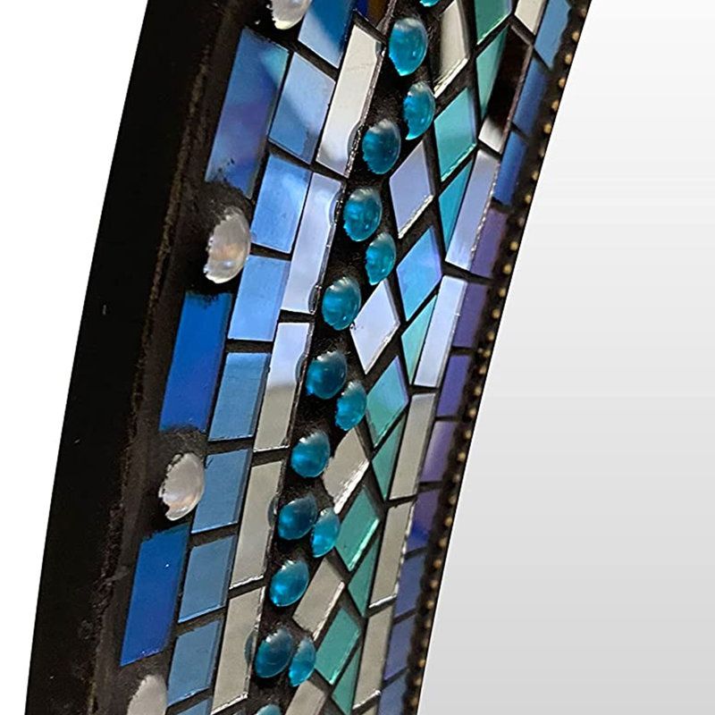 Miroir mural ovale fabriqué à la main en mosaïque, Bleu arc-en-ciel
