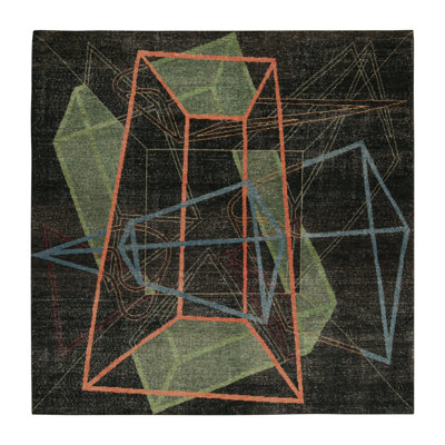 Wool Geometric Area Rug in Black/Yellow