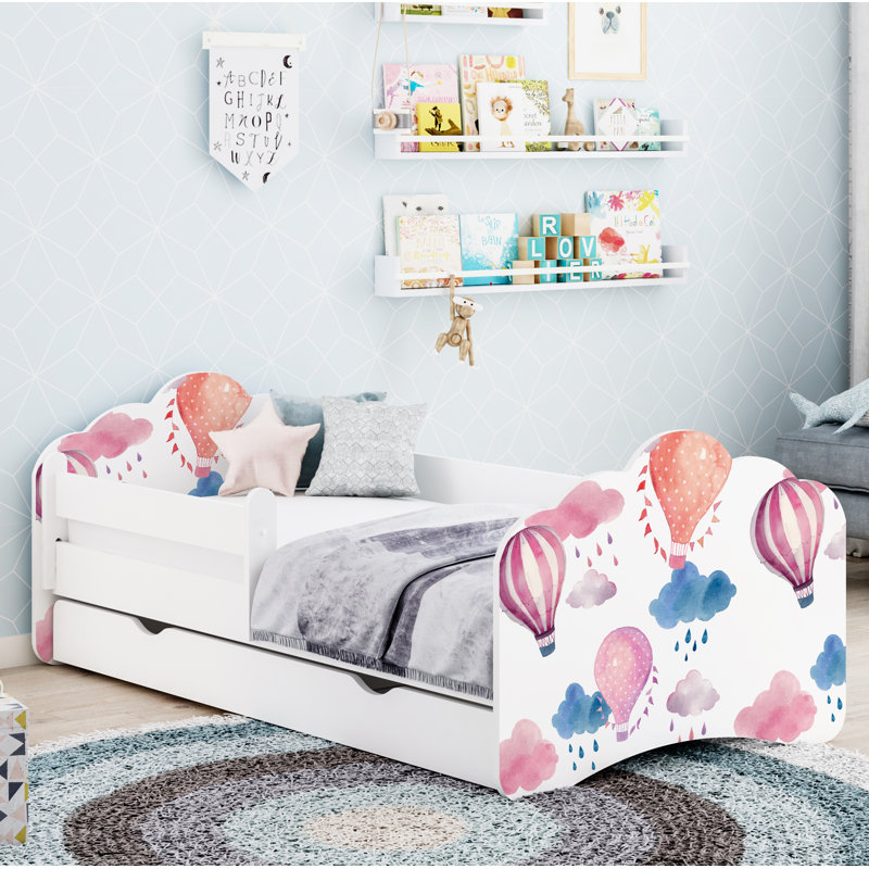Ramsell European Toddler Bed Frame with Drawers, 56.5 x 70 x 140cm, White