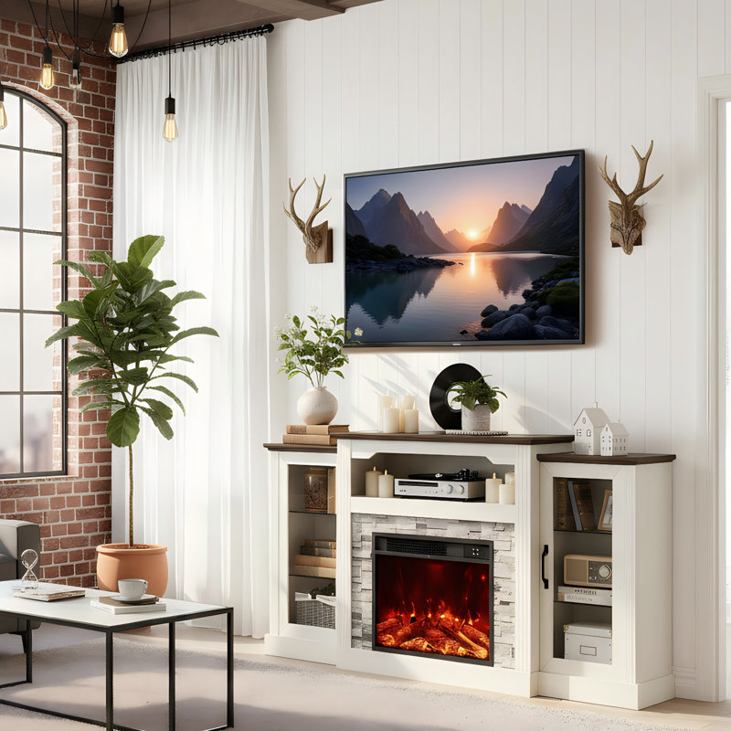 70" Entertainment Center Tv Stand With 23" Electric Fireplace