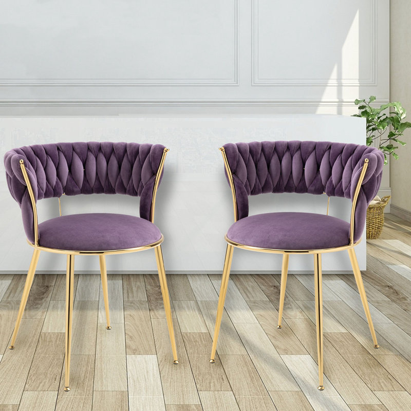 Chaises de salle à manger élégantes 2 pièces avec pieds en métal doré Denroy, Velours mauve