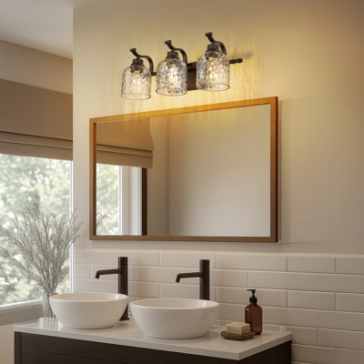 Abat-jour en verre martelé à 3 lumières pour salle de bain, bronze huilé