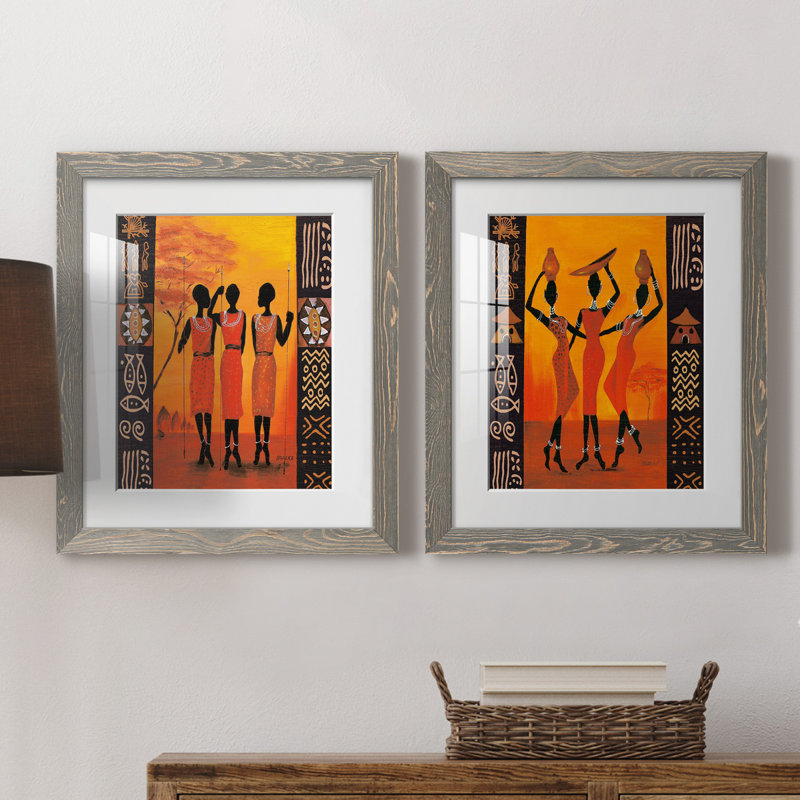 Trois chasseurs - ensemble de 2 impressions, H 24 po x l 36 po x P 1,5 po, Cadre en papier gris, Blanc