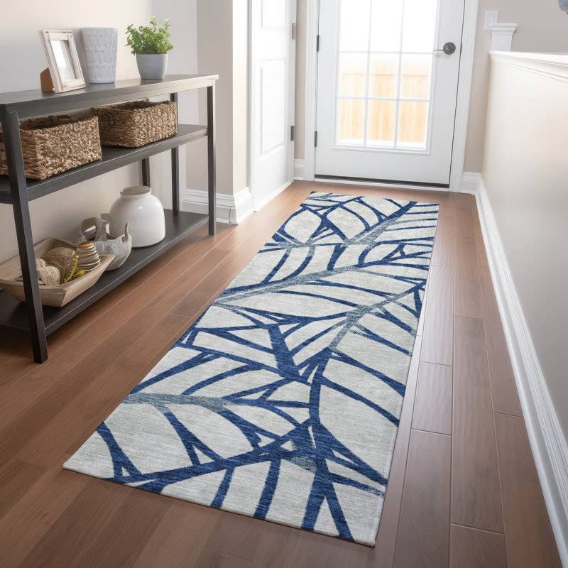 Tapis bleu marine de qualité supérieure lavable à la machine, Tapis de couloir 2 pi 3 po x 7 pi 6 po