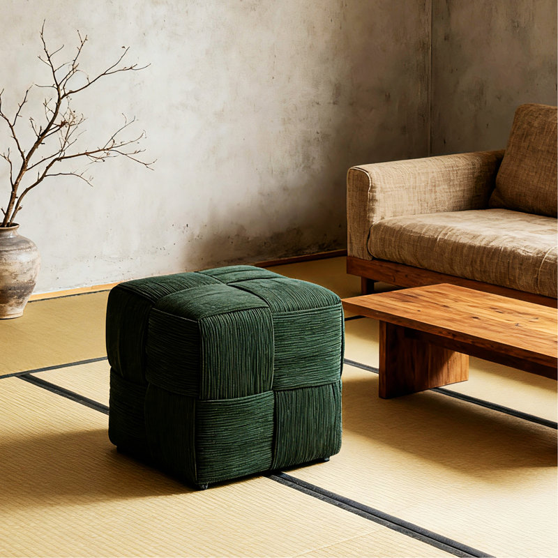 Square Ottoman for Home, Green