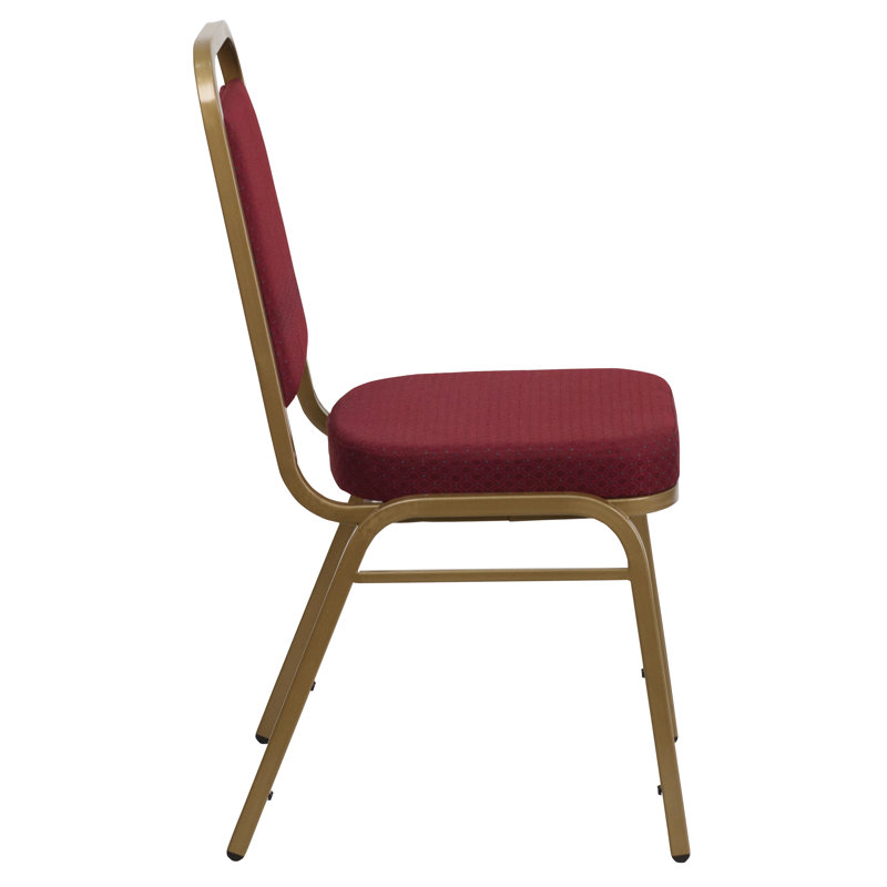 Burgundy Patterned Fabric Banquet Chair with Gold Frame
