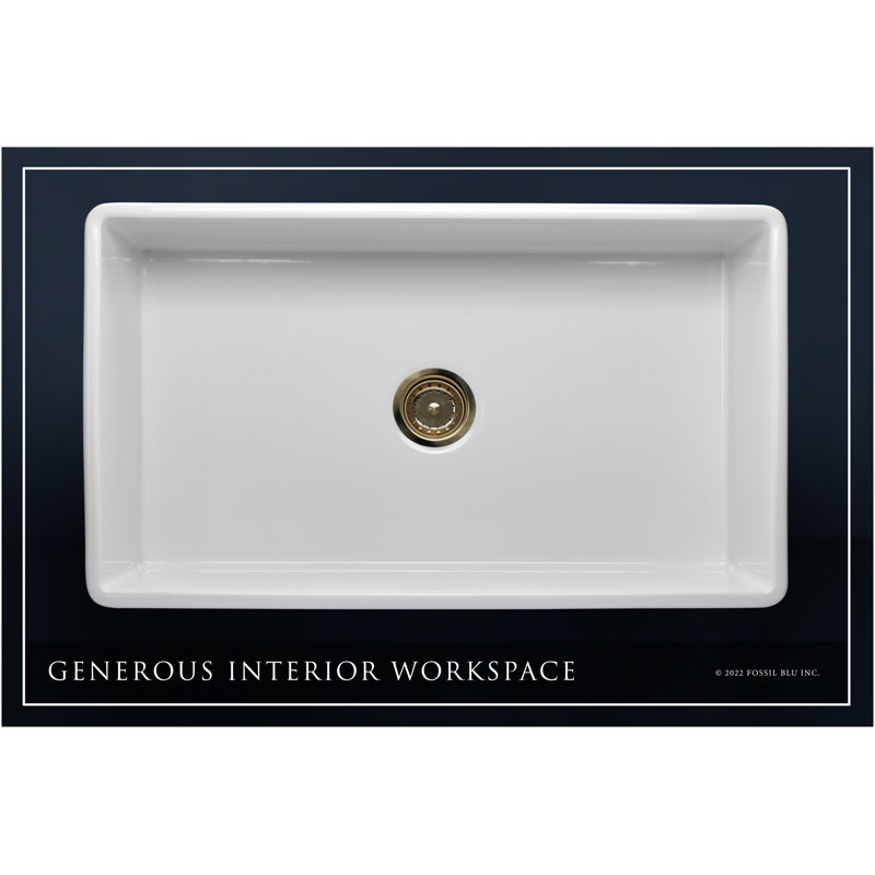 Luxury Solid Fireclay Farmhouse Sink, Brushed Brass Accessories