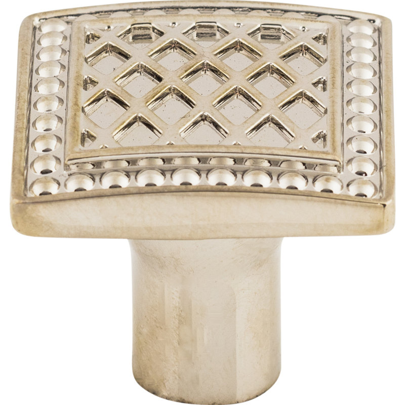 Polished Nickel Square Knob with Intricate Detailing