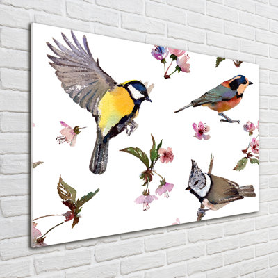 Birds Cherry Blossoms - Unframed Art Prints on Glass