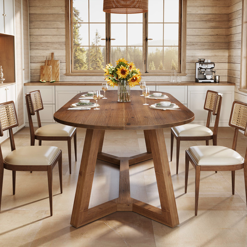 Oval Solid Wood Dining Table, Brown
