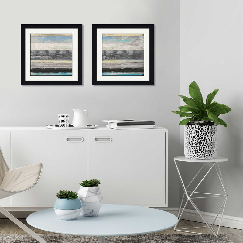 «Stratis I», ensemble de 2 reproductions de peintures à l'acrylique encadrées, H 16,5 po x l 33 po x P 1 po, Blanc mat