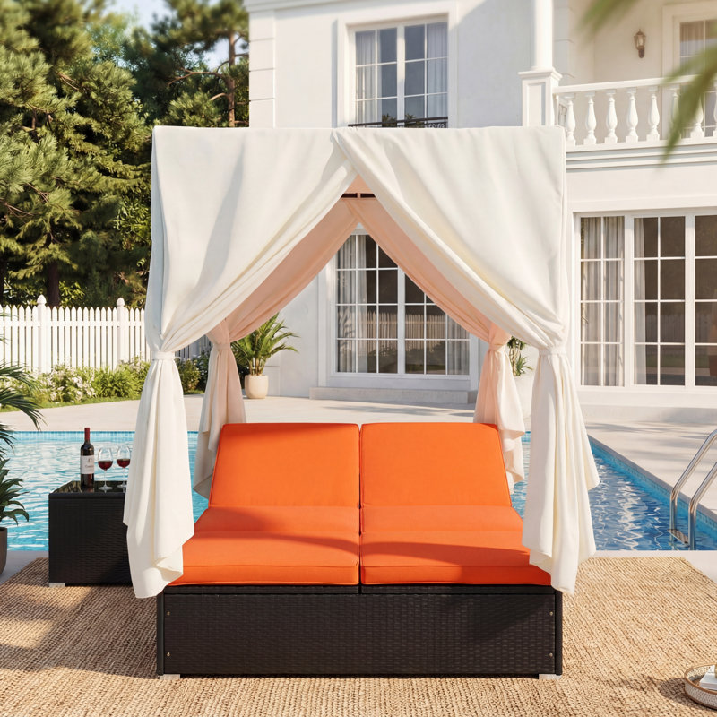 Adjustable Outdoor Sun Lounger with Canopy & Removable Cushion, Multi-Position Reclining Patio Lounge Chair for Garden Poolside