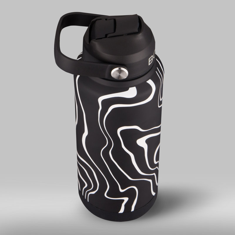 Gobelet en acier inoxydable BCBG Signature Sip Hydratation avec couvercle rabattable et botte en silicone, Noir / blanc