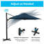 Grand parasol de patio en porte-à-faux rond de 11 pi avec rotation à 360 ° et réglage des mésanges et parasol de terrasse en polyester robuste.