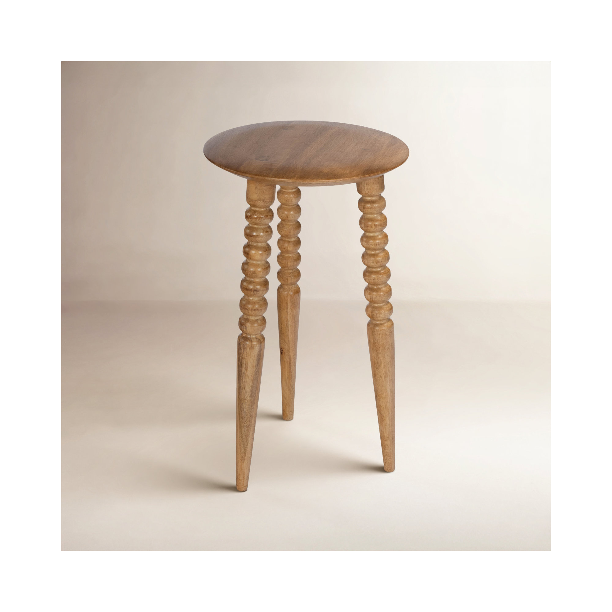 Lessing Round Solid Mango Wood End Table, Brown