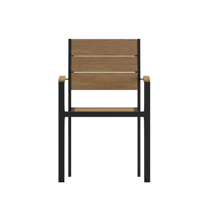 Chaise de patio d'extérieur en faux teck de qualité commerciale avec accoudoirs Flurin, Brun / noir