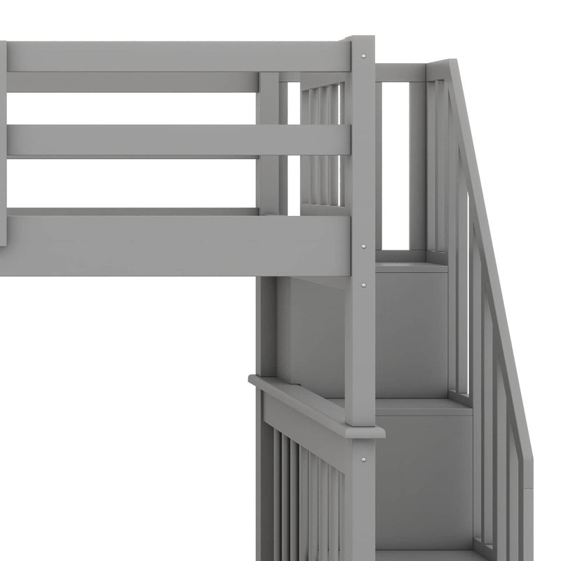Full Over Full Size Bunk Bed, Convertible To 2 Platform Beds, Solid Wooden Bunk Bed With Storage Staircase, Safety Guardrails