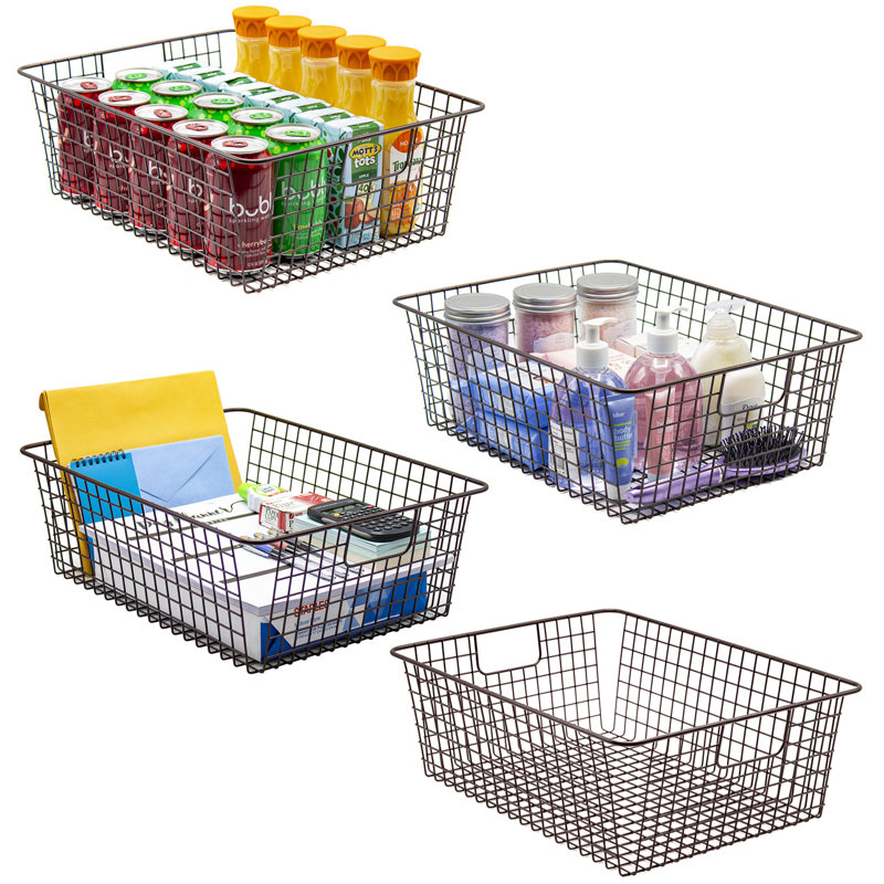 Panier de rangement en métal avec poignées en métal - paquet de 4, brun, Brun