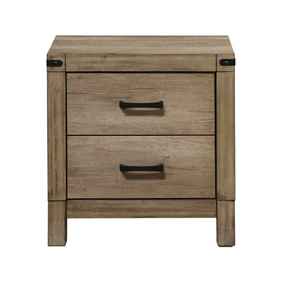 Table de chevet rustique en bois massif - Meuble à 2 tiroirs de style brun avec poignée