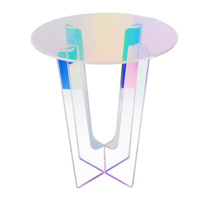 End Table Iridescent Acrylic Round Side Table 17.7" Dia x 20.3" H Rainbow End Coffee Table Easy‑Assembly Transparent Accent Table for Living Room Bedroom
