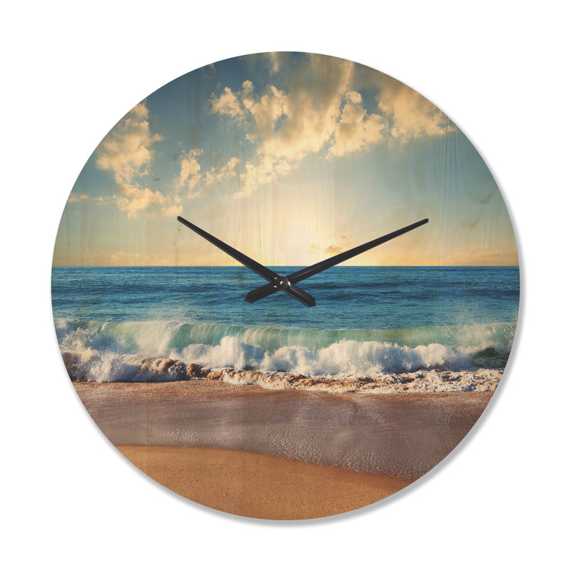 Horloge murale en bois Sea Sunset, Très grand