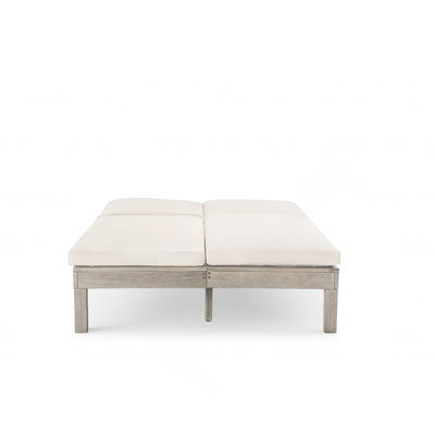Méridienne double à dossier réglable à 5 positions pour l'extérieur, méridienne extérieure avec coussin et plateaux latéraux rabattables pour 2 personnes, méridienne double de patio pour jardin près de la piscine
