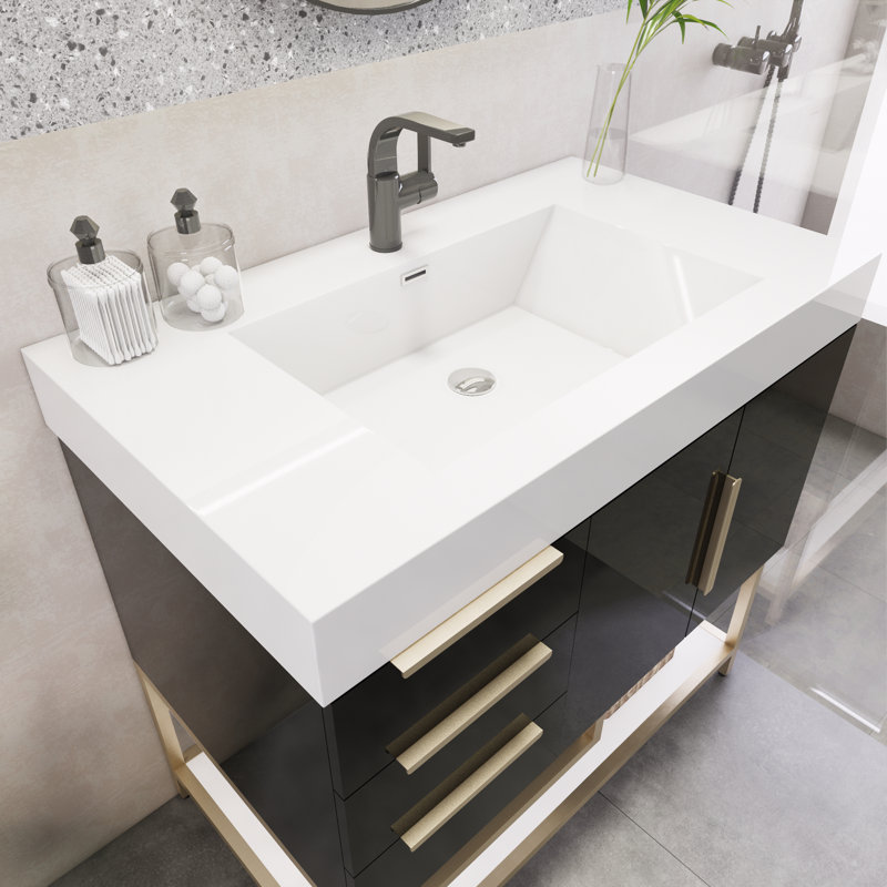 Ensemble de meuble-lavabo simple 35,4 po Malwina, Noir très lustré
