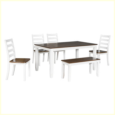 Ensemble de table de salle à manger de style rustique 6 pièces avec 4 chaises et un banc