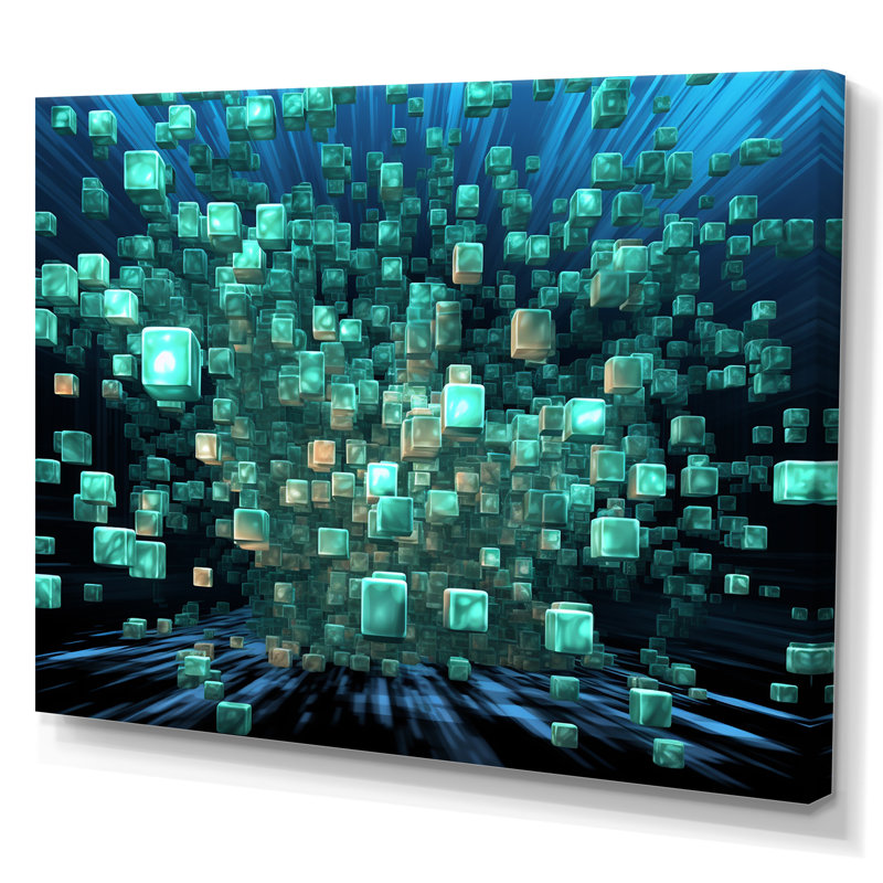 Matrix galaxie abstrait bleu foncé et turquoise - imprimé, Toile tendue, 30" H x 40" W