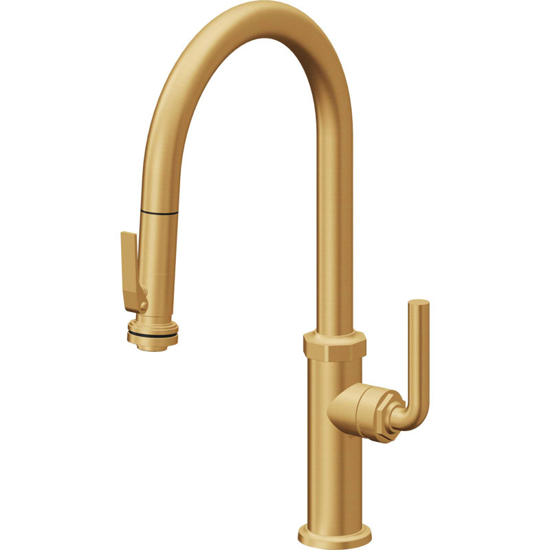 Descanso Kitchen Pull-Down Faucet with Squeeze Sprayer - High Arc Spout, Satin Bronze, Smooth