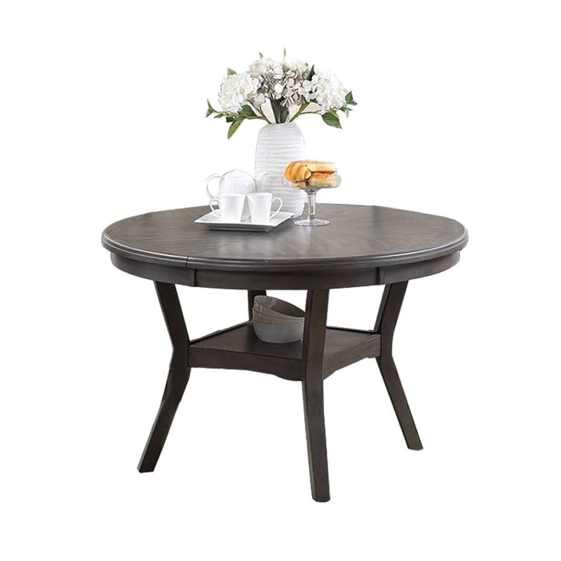 Table de salle à manger grise, ronde, fabriquée en bois d'hévéa gris