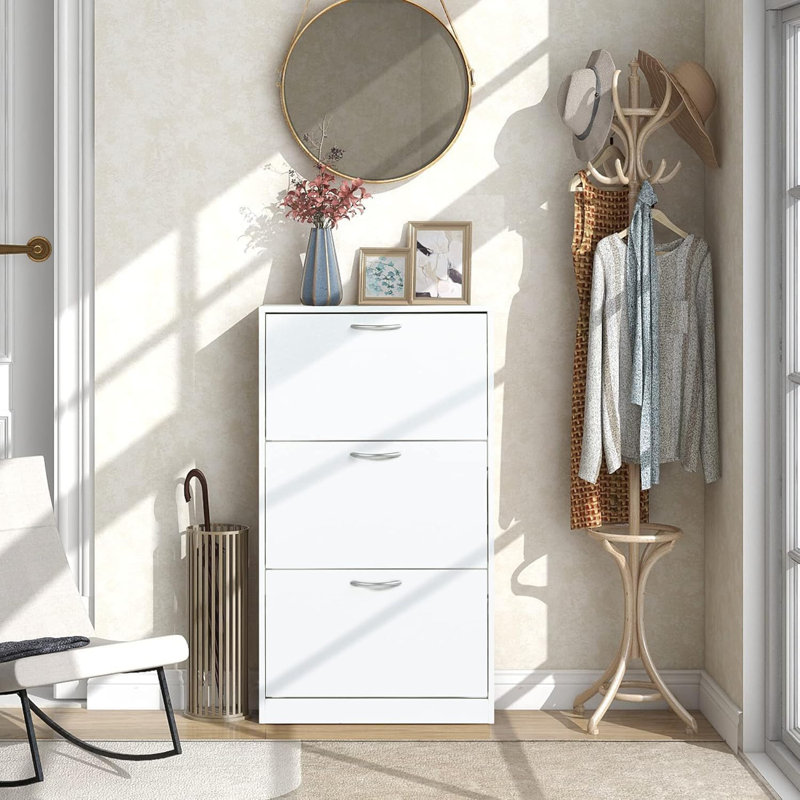 White 3 Tier Shoe Cabinet